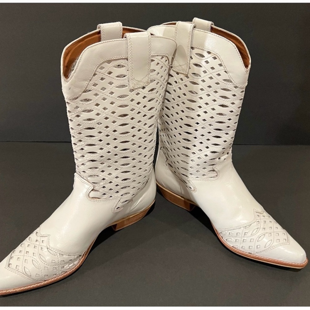 Nine West white perforated leather boots